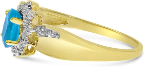 Vista 4 de 10k Yellow Gold Oval Blue Topaz And Diamond Ring