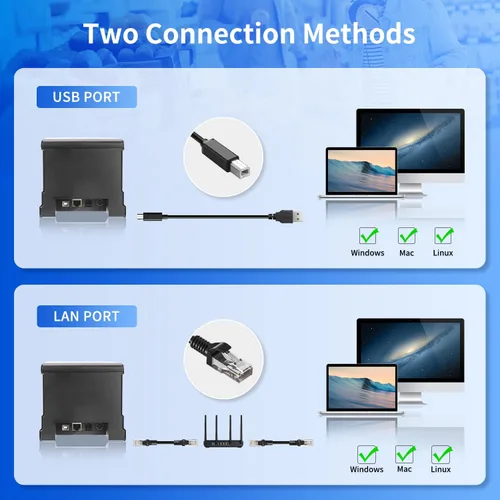 Vista 9 de NetumScan Impresora de Recibos POS de 80 mm 300 mm/s Impresora Térmica de Recibos USB con Cortador Automático, Cajón de Efectivo, Interfaz USB