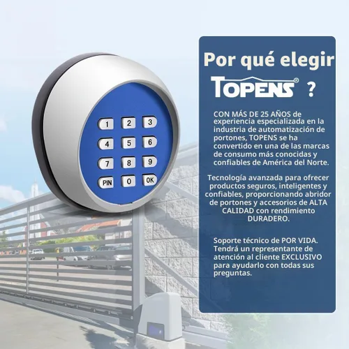 Vista 10 de TOPENS TKP3 - Teclado inalámbrico sin llave, panel de código digital, control de seguridad para abridor automático de puertas correderas de garaje