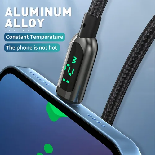 Vista 4 de AICase Cable de carga para iPhone, cable de sincronización de carga trenzado de nailon de 0.8 pies con pantalla LED compatible con iPhone 13 13 Pro