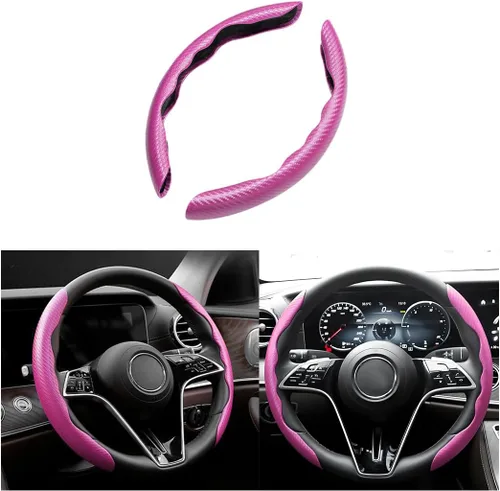 Vista 9 de Funda de fibra de carbono para volante de automóvil, antideslizante, de cuero transpirable, protector de volante de vehículo segmentado, agarre