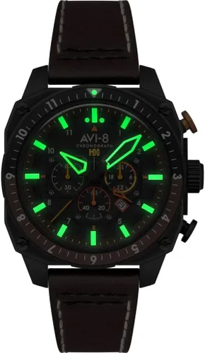 Vista 3 de AVI-8 Reloj Hawker Hunter Atlas Dual Time Cronógrafo Correa de cuero genuino