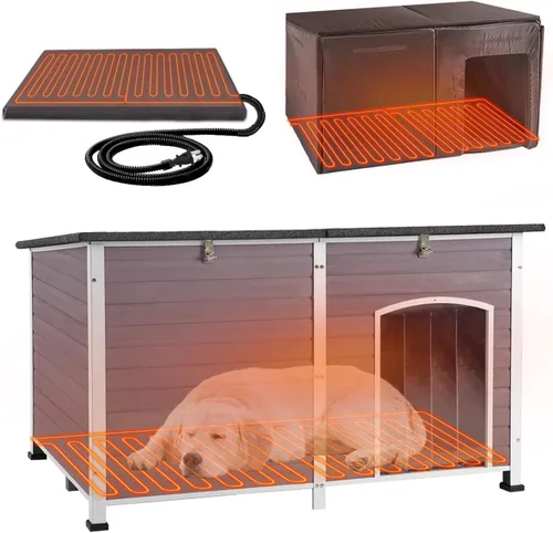 Vista 8 de 33.5" Heated Outdoor Dog House with Insulated Liner for Medium Breeds