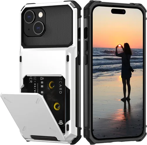 Vista 20 de Nvollnoe Compatible con iPhone 15 Funda con ranura para tarjetas, resistente, protectora de doble capa, a prueba de golpes, ranura oculta