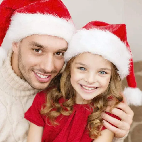 Vista 7 de CCINEE Sombrero de Papá Noel para niños, sombreros de Papá Noel de Navidad, sombrero rojo de felpa para decoración del hogar, suministros de fiesta