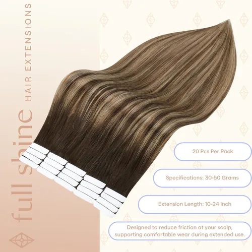 Vista 137 de Full Shine - Extensiones de cabello humano con cinta, mezcla de rubio hongo # 8 castaño ceniza resaltado 60 rubio ceniza