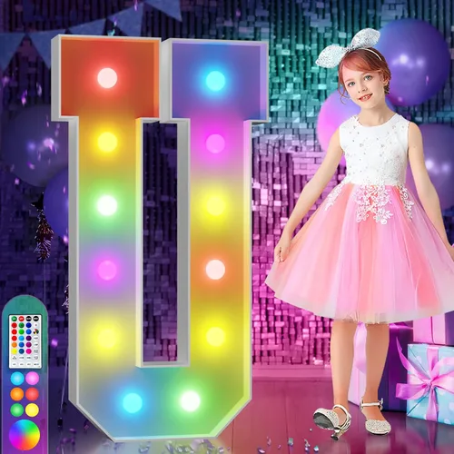 Vista 78 de Imprsv Letras coloridas de marquesina de 3 pies y letras grandes iluminadas RGB con control remoto, decoraciones de fiesta de cumpleaños Carta
