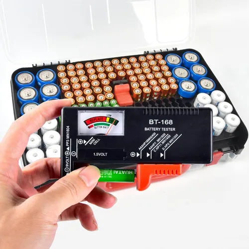 Vista 5 de Estuche Organizador de Almacenamiento de Baterías con Probador, Caja Portabaterias de Doble Cara para 269 Contenedores Caddy AA AAA AAAA 3A 4A 9V C