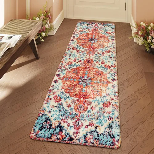 Vista 76 de Lahome Alfombra Floral Bohemio Medaillon - 2x3 Pequeña Alfombra de Baño Rosa Caliente, Alfombra de Cocina, Lavable a Máquina, Antideslizante, Suave