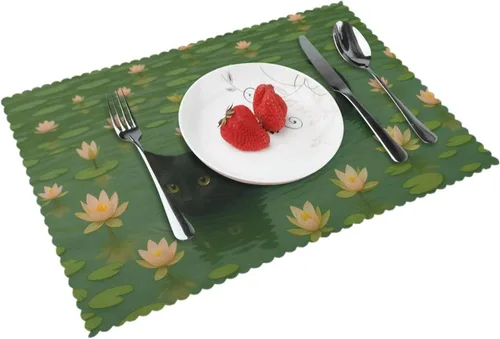 Vista 16 de Rectangular Placemats Set of 4, Heat Resistant Orange Printed Kitchen Dining Table Mats