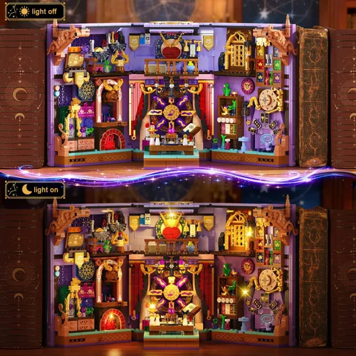 Vista 7 de INSOON Juego de construcción mejorado de rincón de libro de adivinación mística con luces recargables, 1447 piezas kit de bloques de construcción