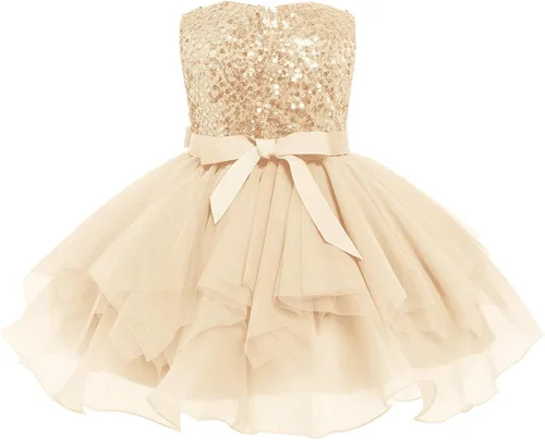 Vista 3 de Vestidos de niña de flores sin mangas de lentejuelas hinchado vestido de tul de la boda de la dama de honor del concurso bautismo cumpleaños vestido