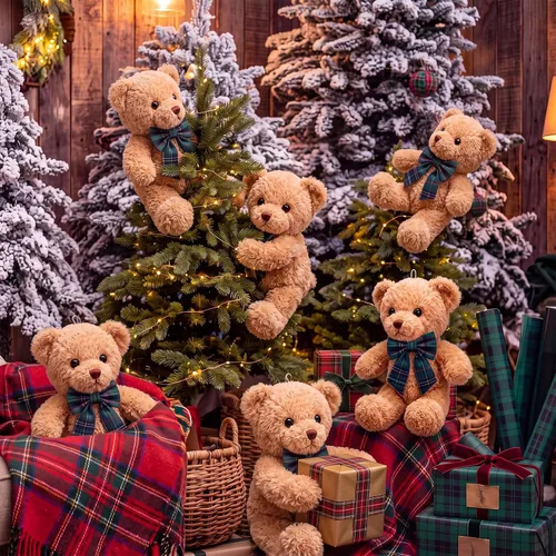 Vista 4 de Chalyna Paquete de 6 ositos de peluche navideños con lazo de terciopelo a Verde