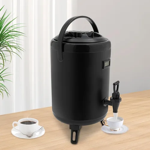 Vista 4 de Dispensador de bebidas aislado de 8 litros/2.11 galones, dispensador de bebidas frías y calientes de acero inoxidable negro con termómetro