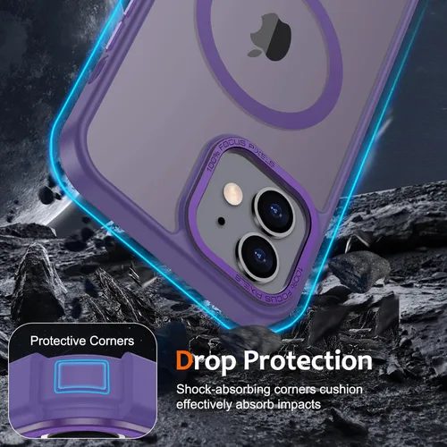 Vista 1255 de Anuck - Funda magnética para iPhone 11 compatible con MagSafe, carcasa trasera mate translúcida dura, borde de TPU, delgada, resistente a impactos