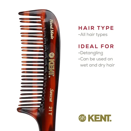 Vista 7 de Kent Peine desenredante de cabello grueso 21T, dientes anchos para cabello largo y grueso, rizado y ondulado, peine desenredante para cabello húmedo