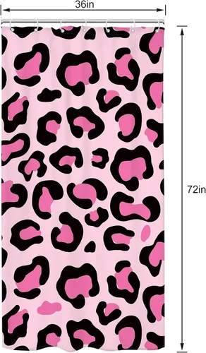 Vista 8 de Riyidecor Cortina de Ducha con Estampado de Leopardo Negro y Rosa Cabina Pequeña RV Estrecha Linda Femenina Moderna Trendy Simple Guepardo 36Wx72H