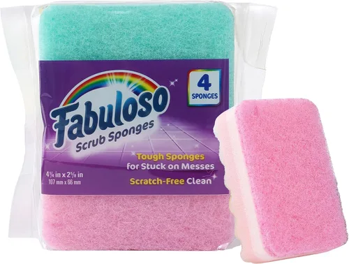 Vista 7 de Esponjas Fabuloso, Púrpura - Limpiador sin arañazos para platos y superficies - Esponja para lavar platos para una experiencia de limpieza audaz