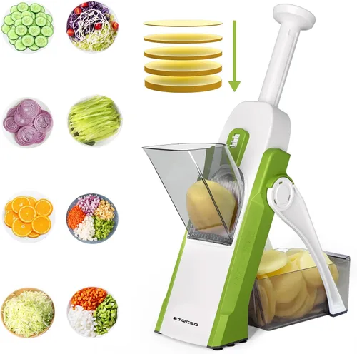Vista 18 de Cortador de mandolina 5 en 1 seguro para cocina, picador de verduras seguro, cuchillo de pelar, grosor ajustable, fácil de limpiar, rebanador