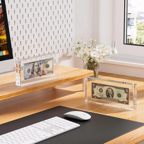 Vista 9 de Estuche de visualización con forma de billete de dólar de 7.8" x 3.9" – Estuche acrílico con marco para billetes de dólar, soporte magnético