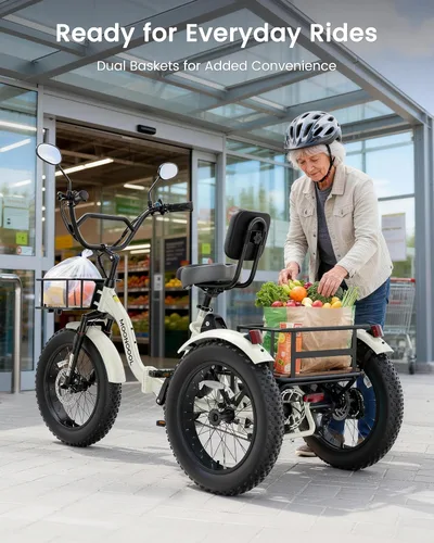 Vista 8 de MOONCOOL Triciclo eléctrico para adultos, 20 x 4 pulgadas, triciclo eléctrico con neumáticos gruesos, bicicleta eléctrica de 3 ruedas de 48 V, 500