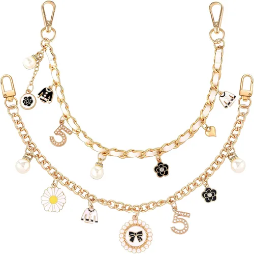 Vista 13 de 2 piezas de cadenas extensoras para bolsos de metal negro con perlas, dobles extensores de correa para bolsos, para bolsos de mano y bandolera