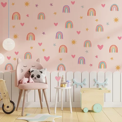 Vista 5 de Epakh Calcomanías de Decoración de Pared de Arcoíris Calcomanía Pequeña de Arcoíris Acuarela Corazón Estrella Sol Calcomanías de Pared Decoración