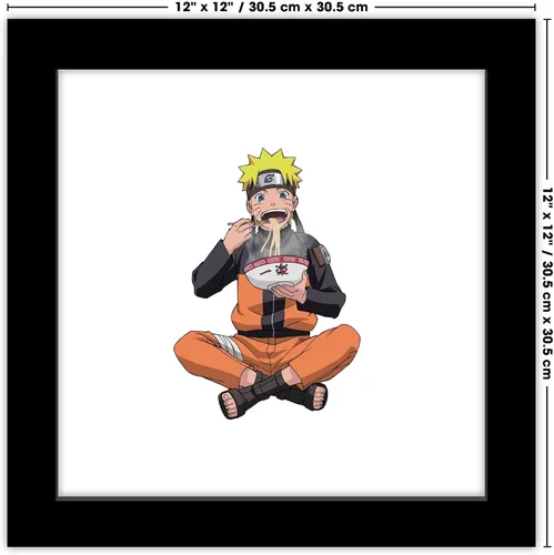 Vista 7 de Gallery Pops Naruto Shippuden - Arte de pared de Naruto Uzumaki comiendo fideos, versión enmarcada negra, 12 x 12 pulgadas