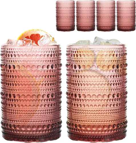 Vista 10 de Juego de 4 vasos para beber Hobnail de 12 onzas, vasos vintage de Júpiter, cristalería antigua en relieve para cerveza, agua, jugo, cóctel, whisky