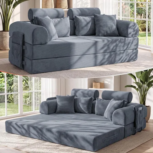 Vista 20 de Sofá cama de espuma viscoelástica de 79 pulgadas, futón convertible con reposacabezas alto, sofá sin hueso Negro