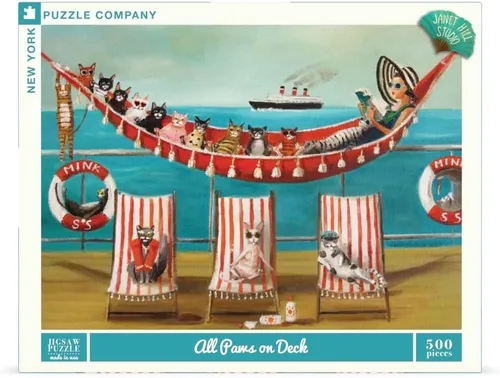Vista 3 de New York Puzzle Company - Janet Hill All Paws on Deck - Rompecabezas de 500 piezas para noches de juego familiares por Janet Hill