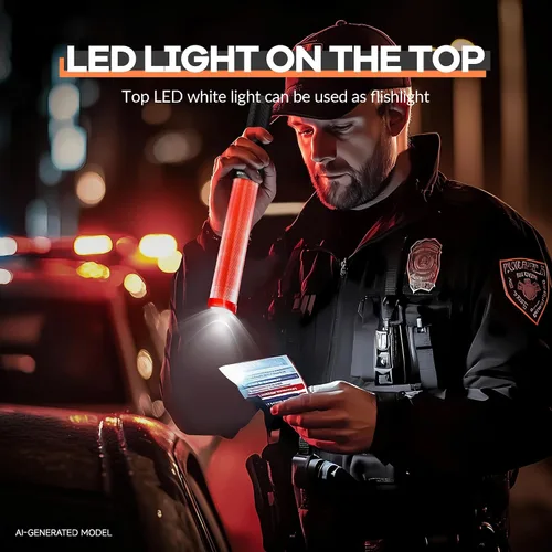 Vista 3 de E-riding 2 varitas de tráfico de señal de 16 pulgadas, varita de control de tráfico con LED blanco en la parte superior, luz de bastón de tráfico