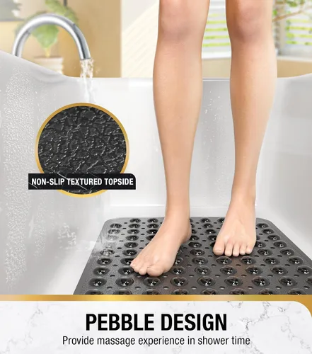 Vista 3 de HITSLAM Alfombra de baño para bañera, antideslizante, 40 x 16 pulgadas, extra larga, lavable a máquina, con ventosas y orificios de drenaje, suave