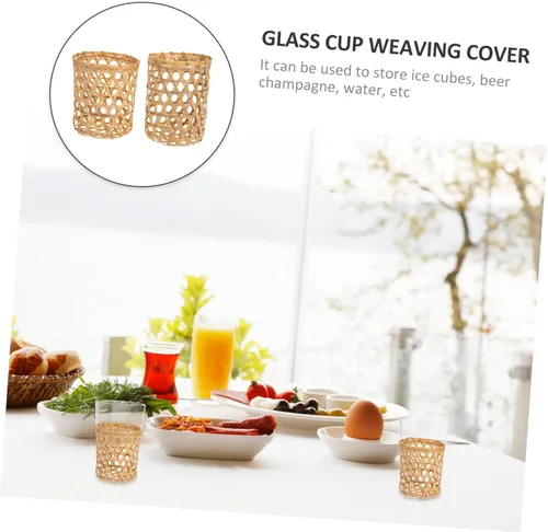 Vista 5 de BESTonZON 2 fundas de bambú para tazas de vidrio, decoración de vidrio, vaso de café, jarrón de ratán, centros de mesa de boda para mesas jarrones a