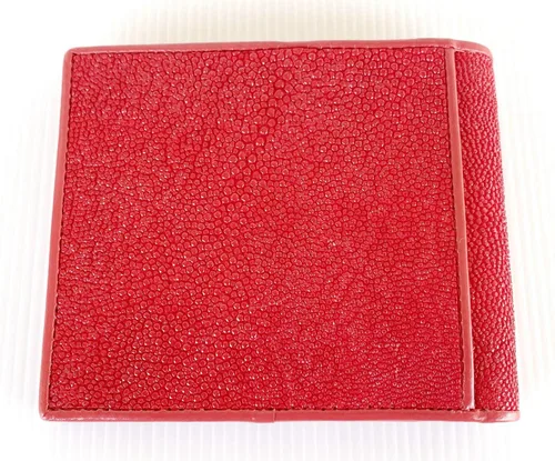 Vista 3 de Cuero auténtico de la piel de Stingray 1 ojo hombre bifold brillante rojo cartera