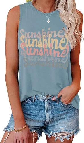 Vista 22 de Hount Camisetas sin mangas para mujer, estilo casual, holgadas, con gráficos, cómodas, para verano, básicas, camisetas tipo túnica 10-beige