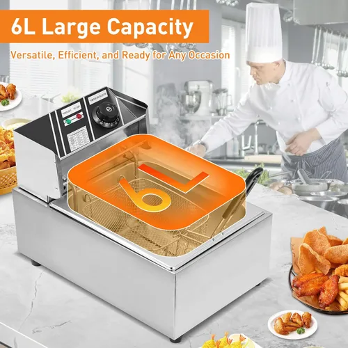 Vista 3 de Freidora eléctrica – Freidora eléctrica de gran capacidad de 6 litros con cesta desmontable, control de temperatura ajustable, freidora comercial