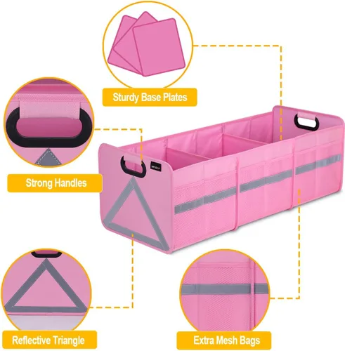 Vista 2 de Organizador de maletero para SUV, organizadores de maletero universales grandes de 65L para coche con múltiples bolsillos, organizador