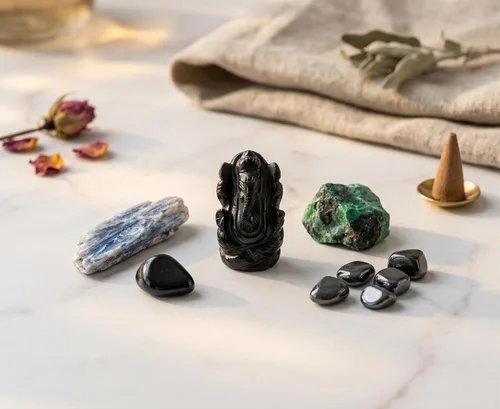 Vista 2 de Escultura de ganesha con piedra preciosa de ágata negra natural, signo de éxito y buena suerte.