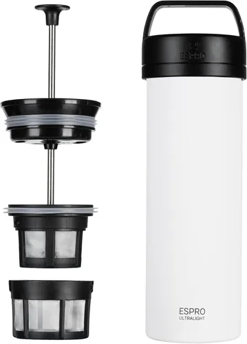 Vista 13 de ESPRO P0 Cafetera de prensa francesa ultraligera para viajes, acero inoxidable aislado al vacío, 16 onzas, azul Egeo