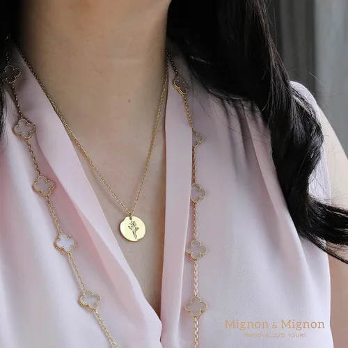 Vista 7 de MignonandMignon Regalo personalizado de oro para ella, collar de flores de nacimiento, collar con nombre, joyería de flores, ramo floral, regalo