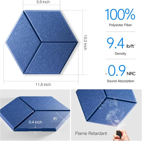 Vista 3 de Paquete de 18 paneles acústicos autoadhesivos de 12 x 10 x 0.4 pulgadas, paneles de espuma a prueba de sonido para pared con diseño forrado en Y