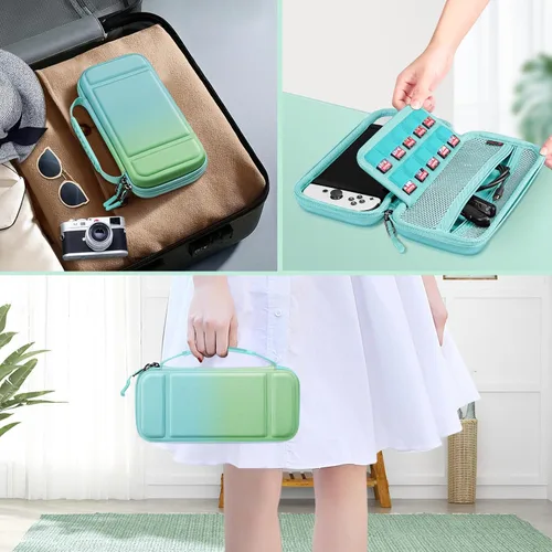 Vista 7 de Fintie Funda de transporte para Nintendo Switch OLED modelo 2021Switch 2017, a prueba de golpes funda protectora rígida bolsa de viaje con 10