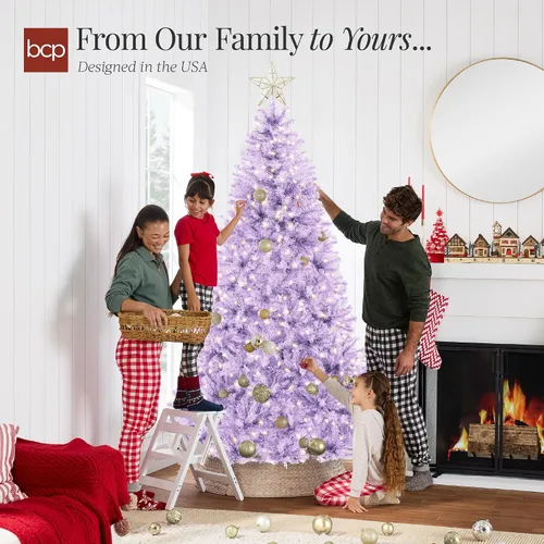Vista 66 de Best Choice Products Árbol de Navidad azul bebé preiluminado de 6 pies, decoración navideña artificial completa con 947 puntas de rama, 250 luces