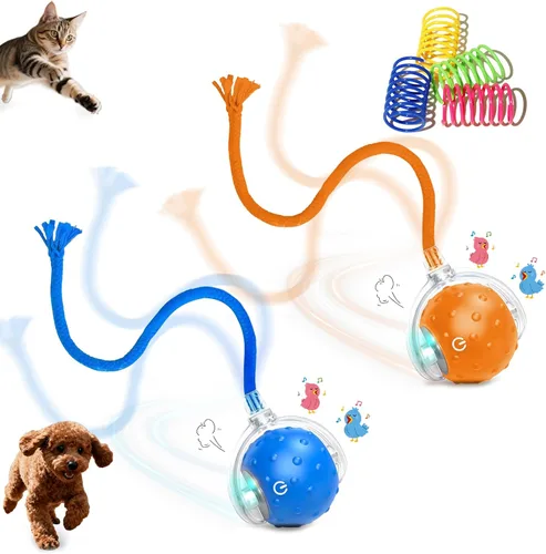 Vista 12 de Pelota de juguetes interactivos para gatos y perros de interior, juguete automático para gatos con evitación inteligente de obstáculos, chirridos
