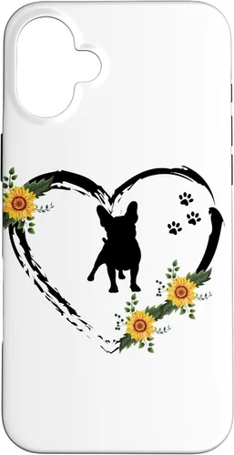 Vista 22 de iPhone 16 French Bulldog With Paw Prints And Sunflower Heart On White Case