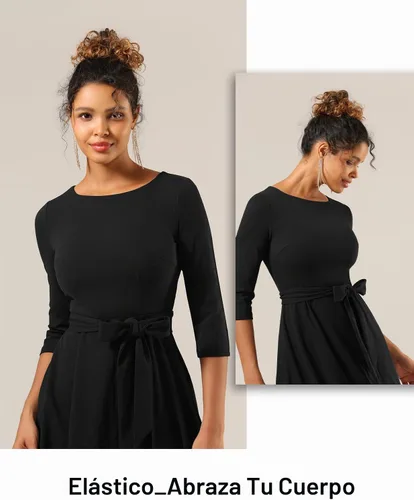 Vista 4 de DRESSTELLS Vestidos de cóctel para mujer, vestido vintage de boda para Negro