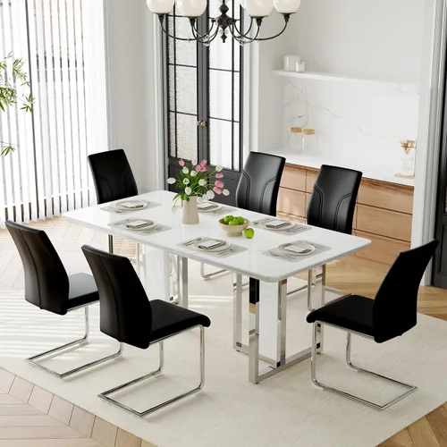 Vista 27 de Juego de mesa de comedor Marle blanca de 63 pulgadas para 4