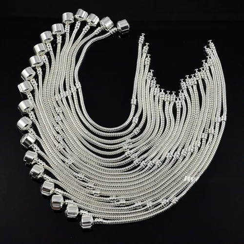 Vista 4 de RUBYCA 5 unids 8.3 "plata Color Broche Europeo serpiente cadena encanto pulsera fit Charm Beads DIY