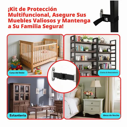 Vista 3 de Anclajes para muebles a prueba de bebés (2 juegos), anclajes de muebles antipunta, anclaje de pared para muebles, correas ajustables para muebles